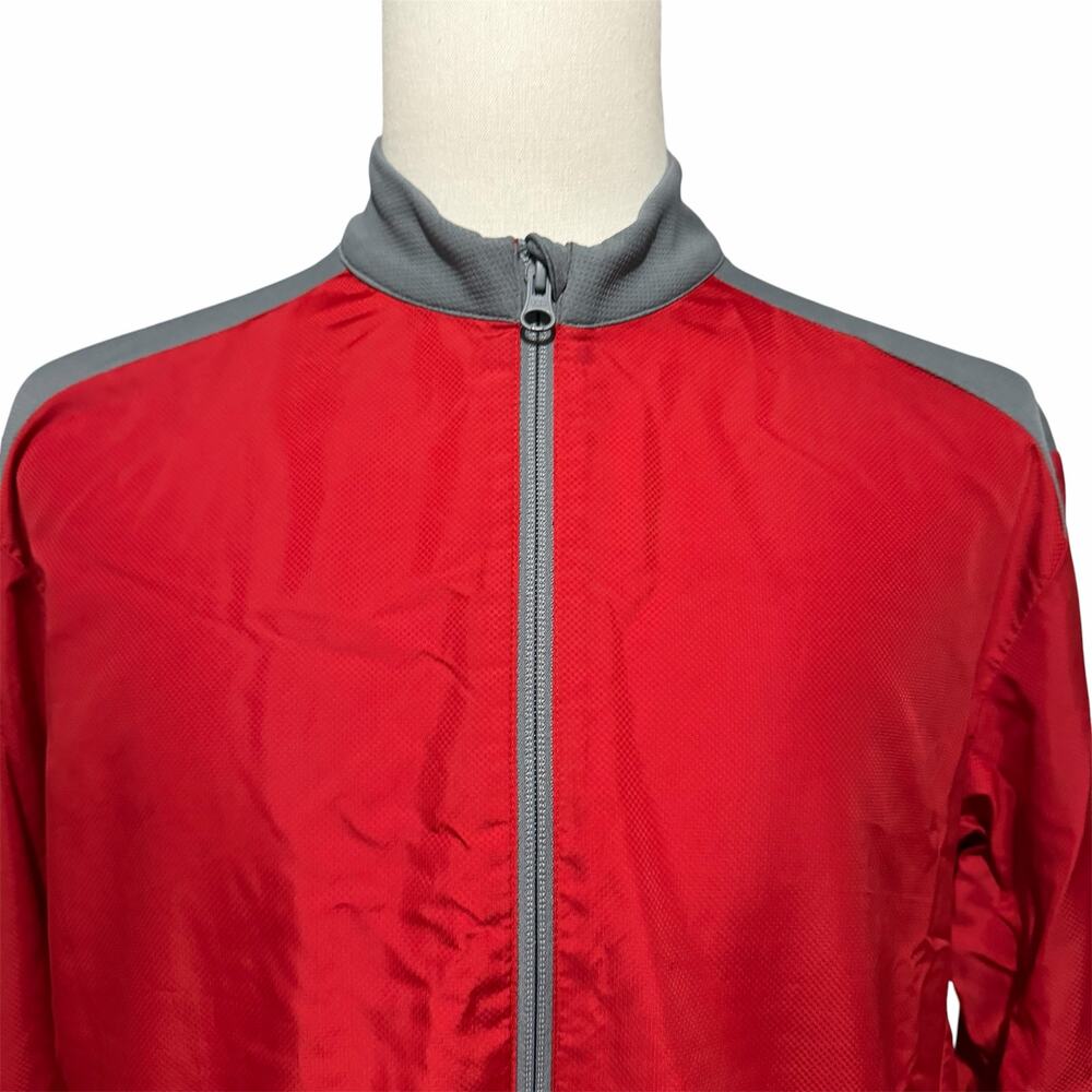 adidas Men's Red Gray Zippered Pockets Full Zip Windbreaker Jacket Sz M Athletic